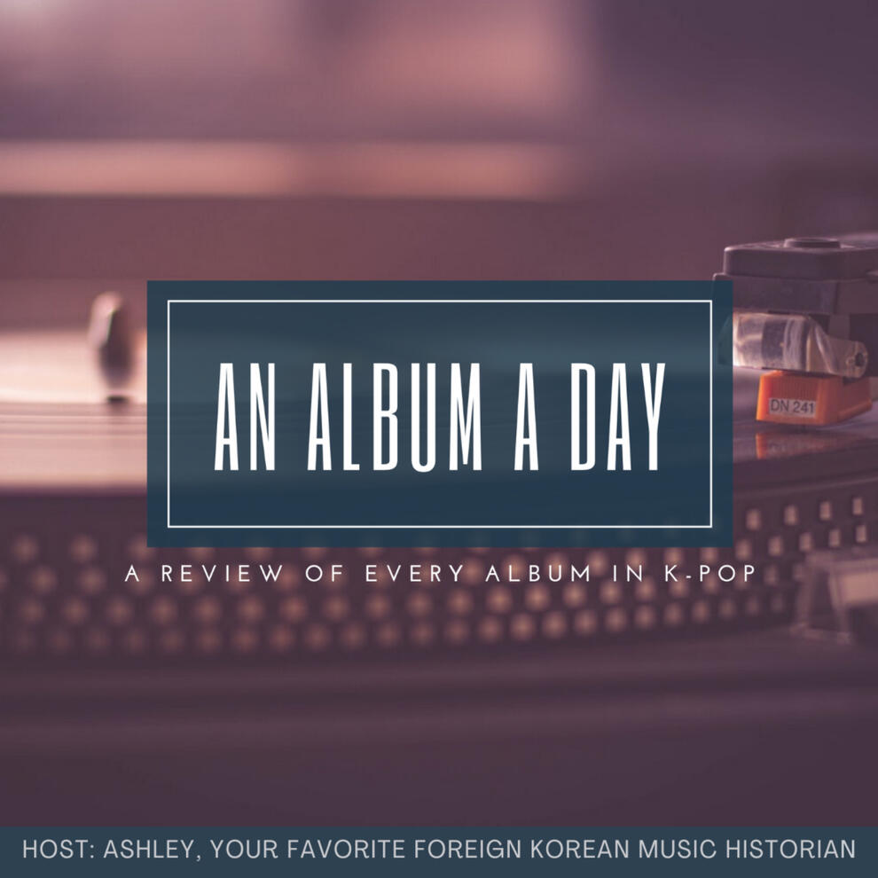 An Album a Day logo, with a turntable in its background. The subtitle says, "A review of every album in K-pop."